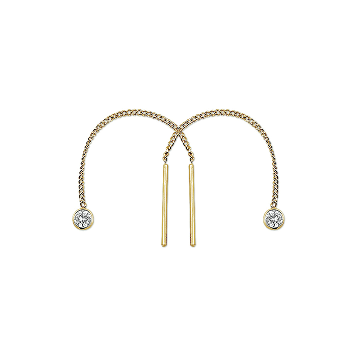 14k Geelgouden doortrekoorbellen uitgevoerd met een schitterende zirkonia. De oorbellen hebben een totale lengte van 5.7cm. De zirkonia heeft een diameter van 3.5mm.