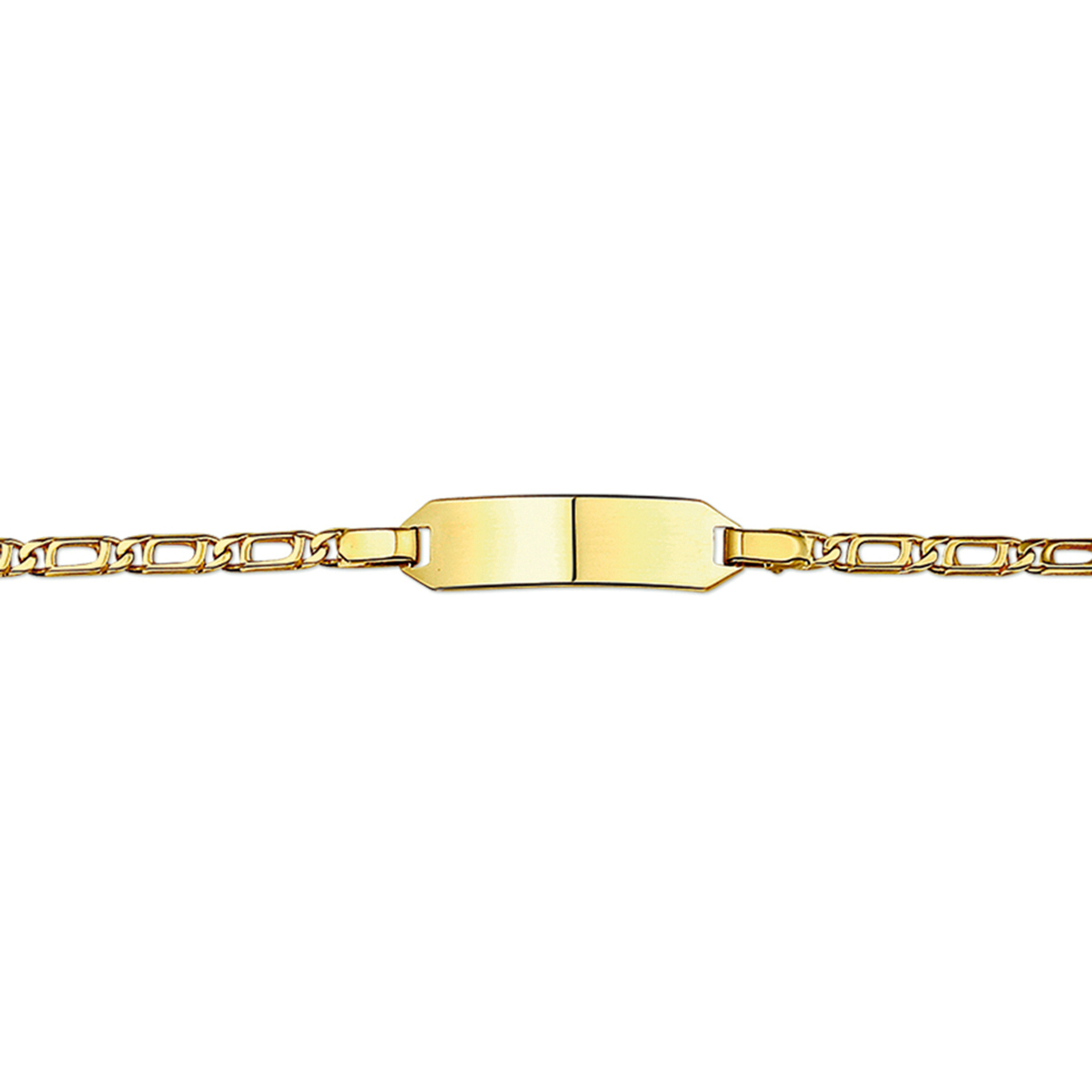 U kunt verderop in de opmerkingen kolom aangeven of u een gravure wenst. U mag dit eventueel ook e-mailen of doorbellen. 

Beschrijving: Geelgouden graveerarmband met een poli afwerking. De lengte van de armband bedraagt 11cm met 2cm extensie. 
Doelgroep: kinderen
Breedte: 18.5 mm
Kortste lengte: 11 cm
Langste lengte: 13 cm
Hoogte: 5 mm