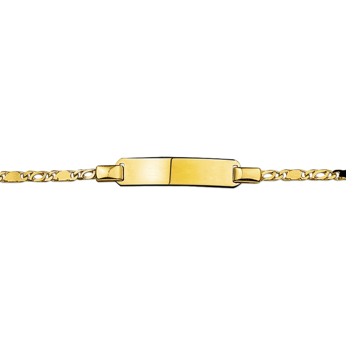 Beschrijving: Geelgouden graveerarmband met een poli afwerking. De lengte van de armband bedraagt 9cm met 2cm extensie. 
Uniekenummer serie: 31204
Verpakt per: 1
Doelgroep: kinderen
Breedte: 18.5 mm
Kortste lengte: 9 mm
Langste lengte: 11 mm
Hoogte: 5 mm