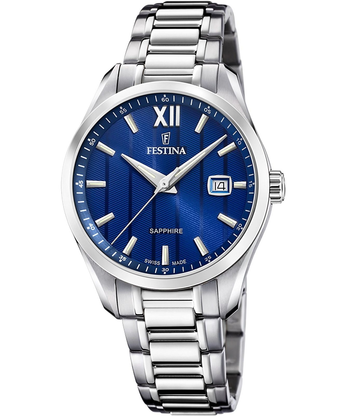 Festina - Heren horloge 37mm met blauwe wijzerplaat, 50 meter WR, Saffierglas, Quartz - F20026/2