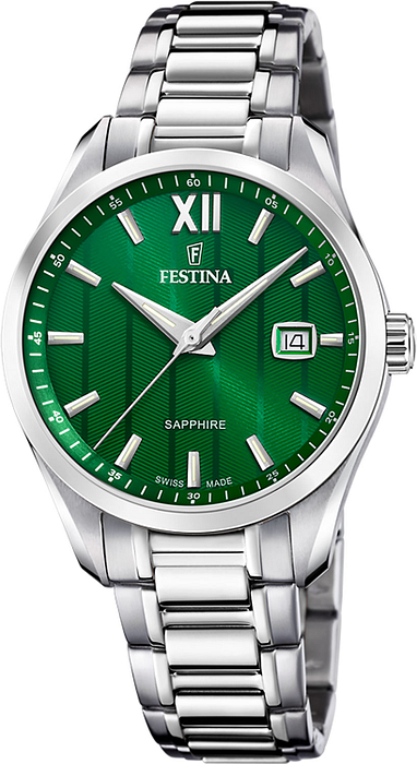Festina - Staal heren horloge 37mm, groene wijzerplaat, 50 meter WR, Saffierglas, Quartz - F20026/3