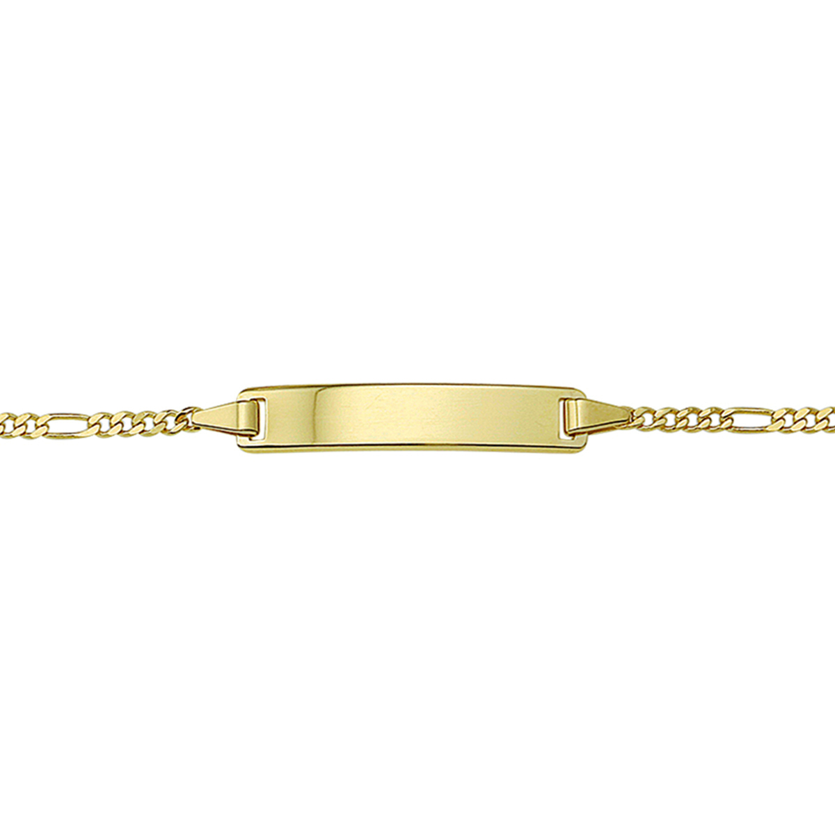 Beschrijving: Geelgouden graveerarmband met figaro schakel. De lengte van de armband bedraagt 16cm met 2cm extensie. 
Uniekenummer serie: 31987
Verpakt per: 1
Doelgroep: meisjes
Breedte: 5 mm
Kortste lengte: 16 mm
Langste lengte: 18 mm