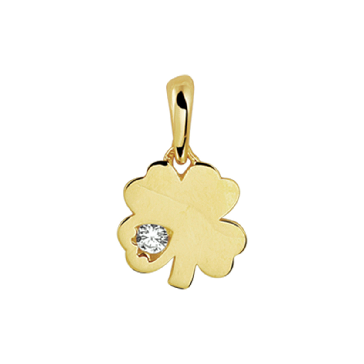 Geelgouden poli afgewerkte klaver hanger uitgevoerd met een ingespannen briljant geslepen zirkonia. De hanger heeft een totale hoogte van 13mm en de klaver is 9x8mm en is uitgevoerd met een stevig hangoog.  Klaverblaadjes hebben elk hun eigen voorstelling: het eerste blad is hoop het tweede blad vertrouwen het derde blad liefde en het vierde staat voor geluk. Door de zeldzaamheid en de vorm wordt het vinden of krijgen van een klavertje vier sinds de middeleeuwen beschouwd als een geluksbrenger. Tip: Leuk om kado te geven! Bring some luck!
Verpakt per: 1
Doelgroep: dames
Breedte: 8 mm
Hoogte: 9 mm
Zetting: solitaire (span zetting)