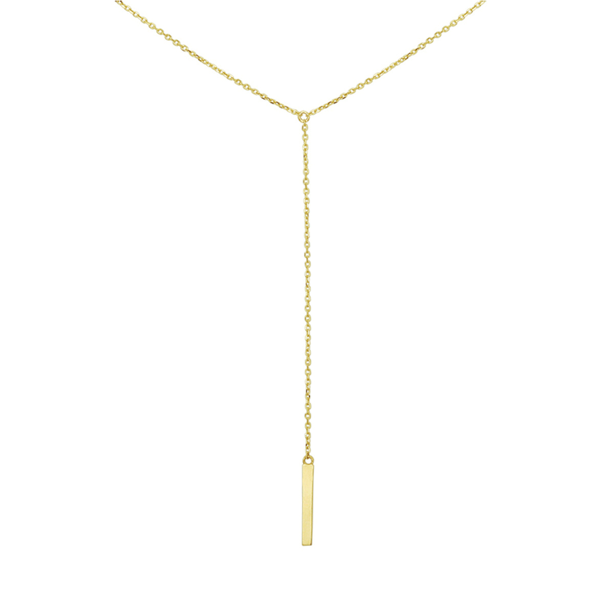 Trendy geelgouden 0.8mm breed anker collier met draaglengtes van 45 47 en 49 cm. Het collier heeft een sliert van 4.3cm uitgevoerd met een poli afgewerkt balkje van 13.5x1.5mm.