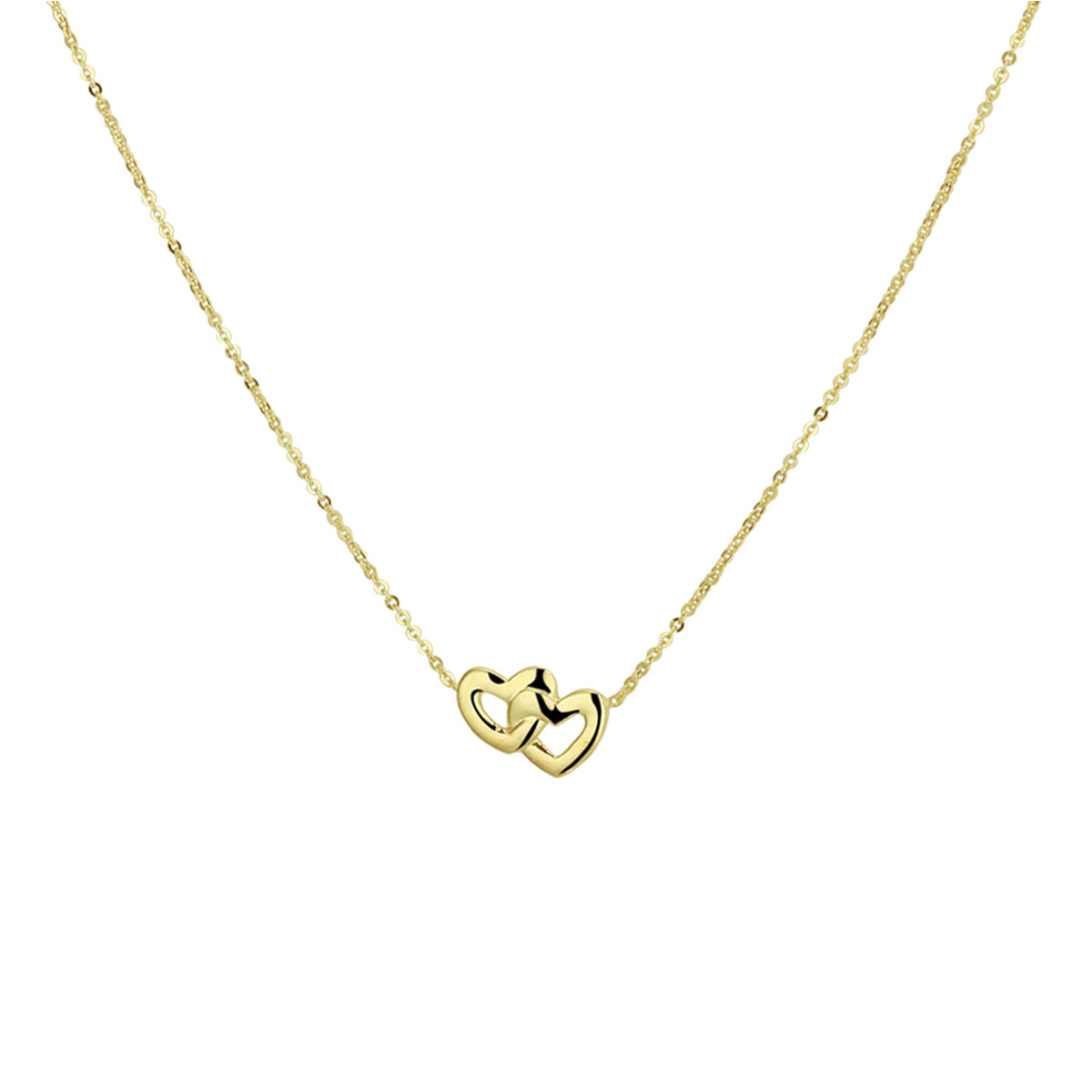 Geelgouden anker collier met draaglengtes van 41 en 43cm en uitgevoerd een dubbel hartje van 7.5x12.5mm. Dit collier is perfect te combineren met bijpassende sieraden uit onze collectie of met je eigen stash!. Tip: Leuk om kado te geven aan dierbare of geliefde!.