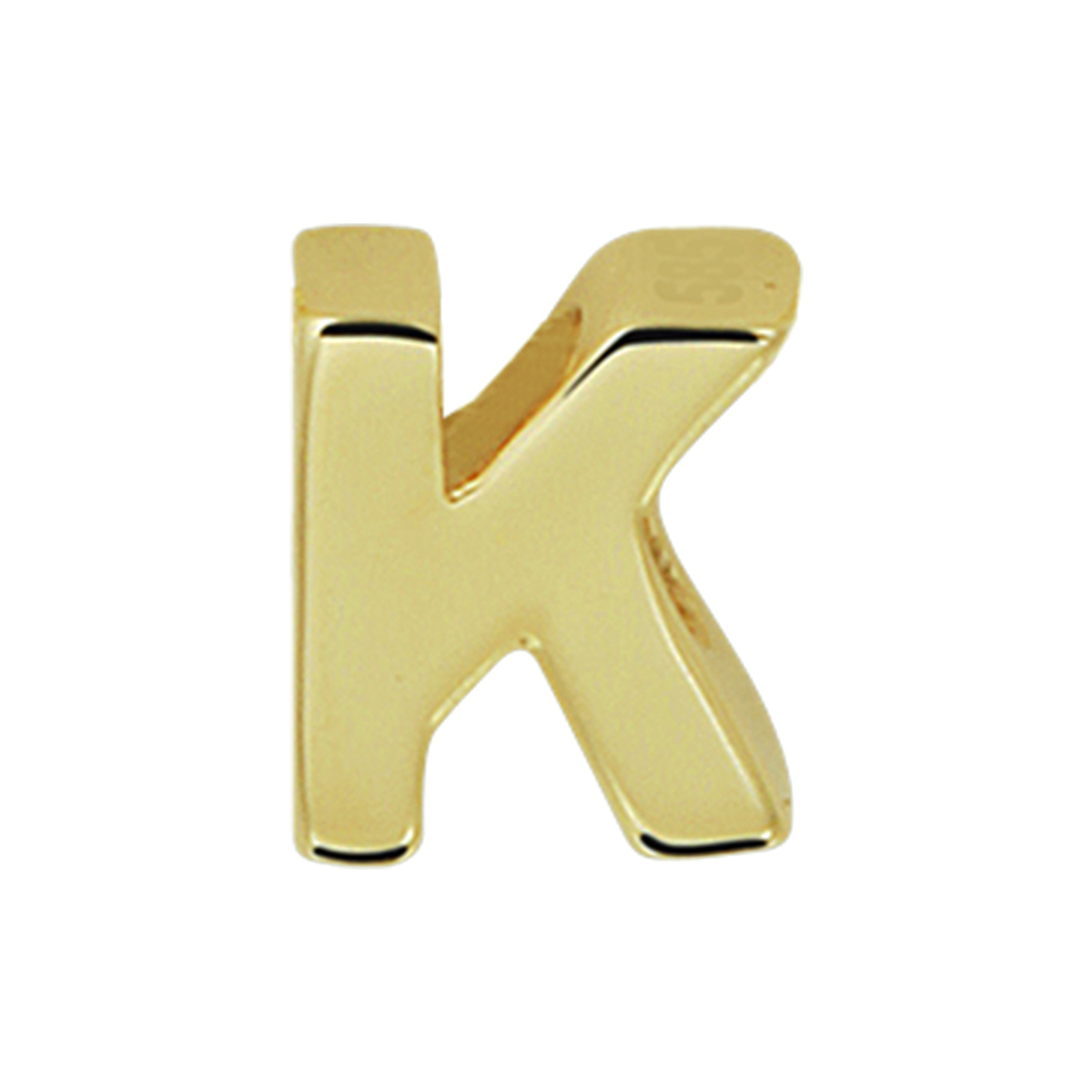 14k Geelgouden hanger uitgevoerd in de letter K. De hanger heeft een afmeting van 5.5x5.0mm.
