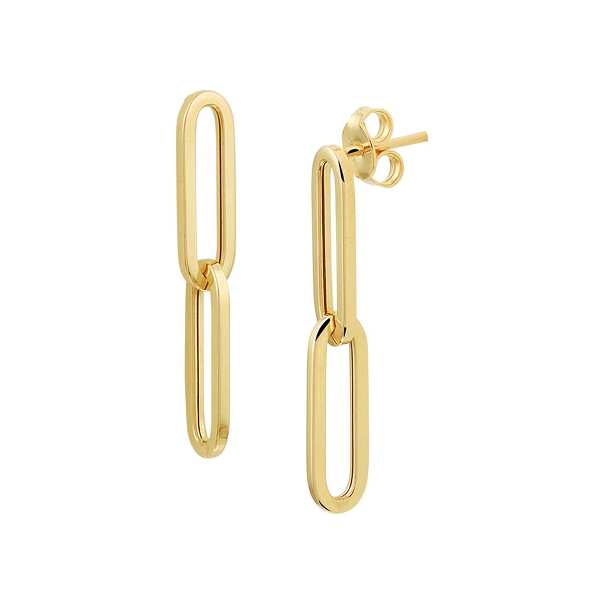 14k Geelgouden oorhangers. De oorhangers hebben een afmeting van 30x5.5mm.