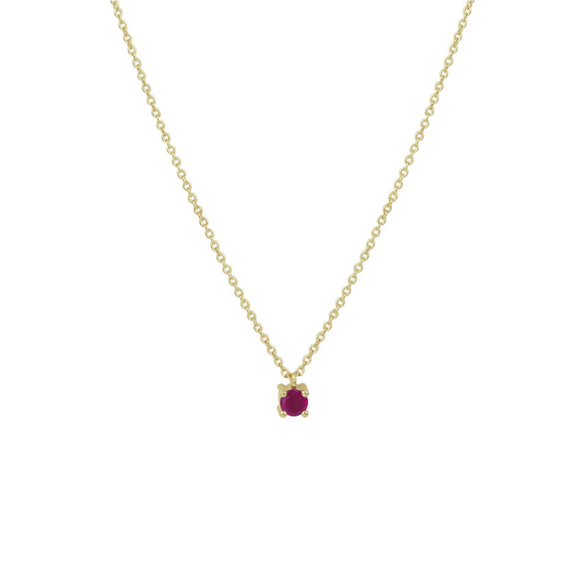 14k Geelgouden anker collier uitgevoerd met een schitterende robijn. Het collier heeft draaglengtes van 40, 42 en 44cm.