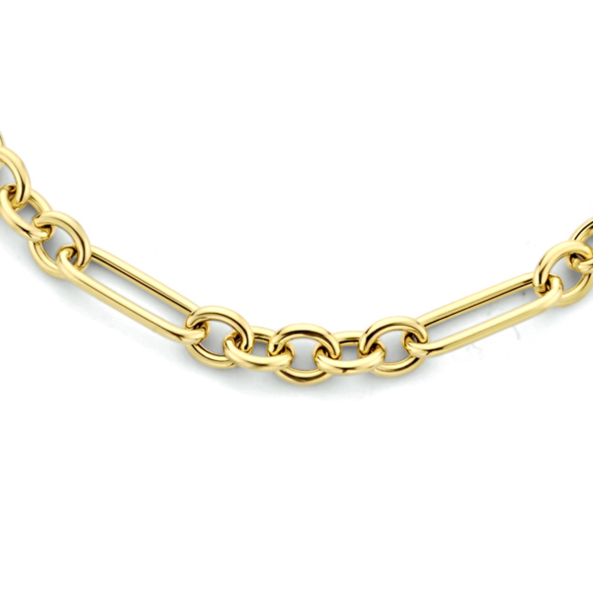 14k Geelgouden anker collier met een schakelbreedte van 4mm. Het collier heeft een draaglengte van 42cm en een stevige karabijn sluiting.