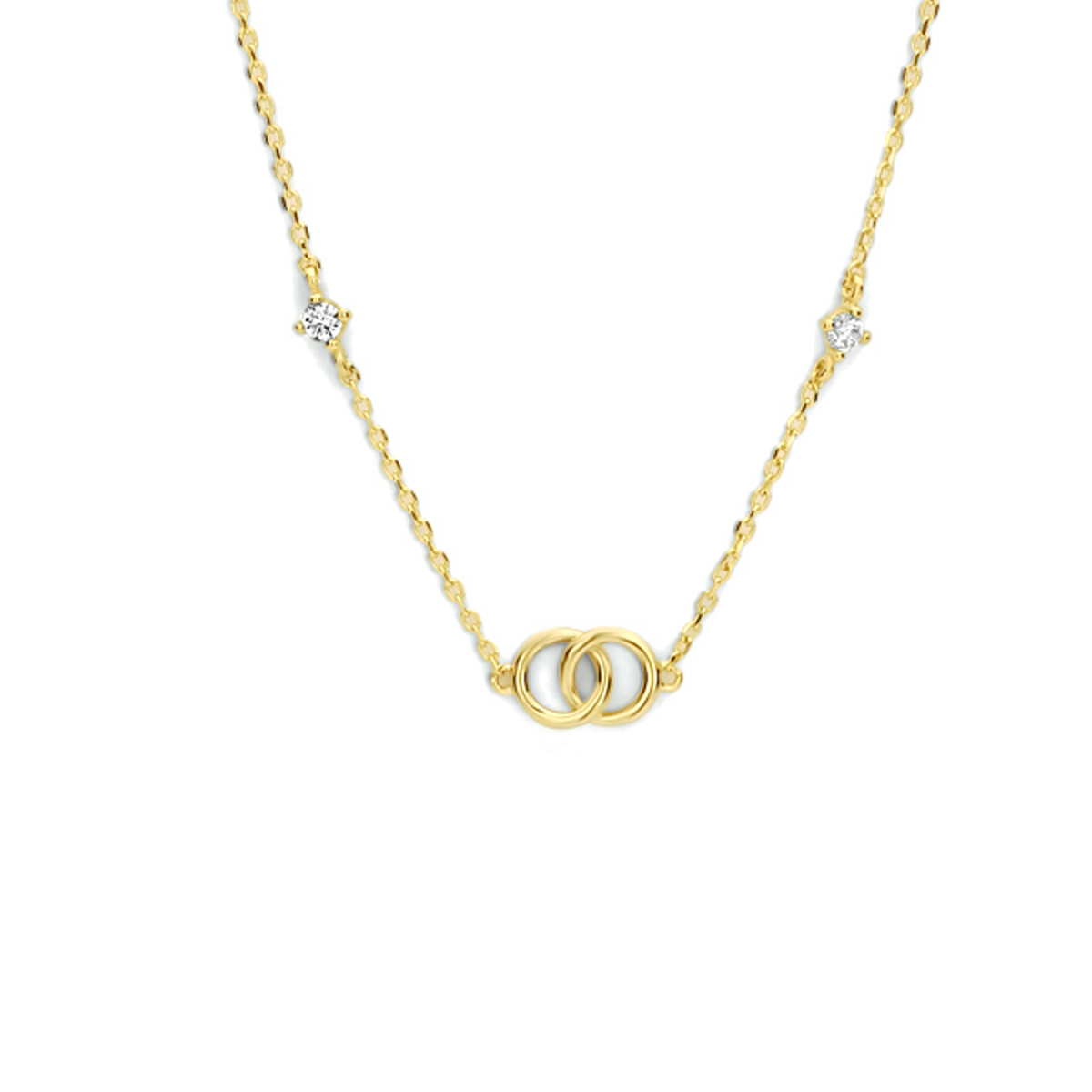 14k Geelgouden collier uitgevoerd met rondjes en zirkonia. Het collier heeft een breedte van 6.4mm en draaglengtes van 40, 42 en 44cm.