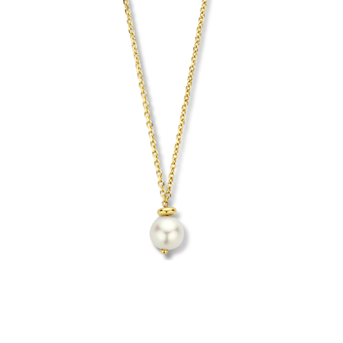 14k Geelgouden anker collier uitgevoerd met een zoetwaterparel van 6mm en een karabijn sluiting. Het collier heeft draaglengtes van 40, 42 en 44cm.