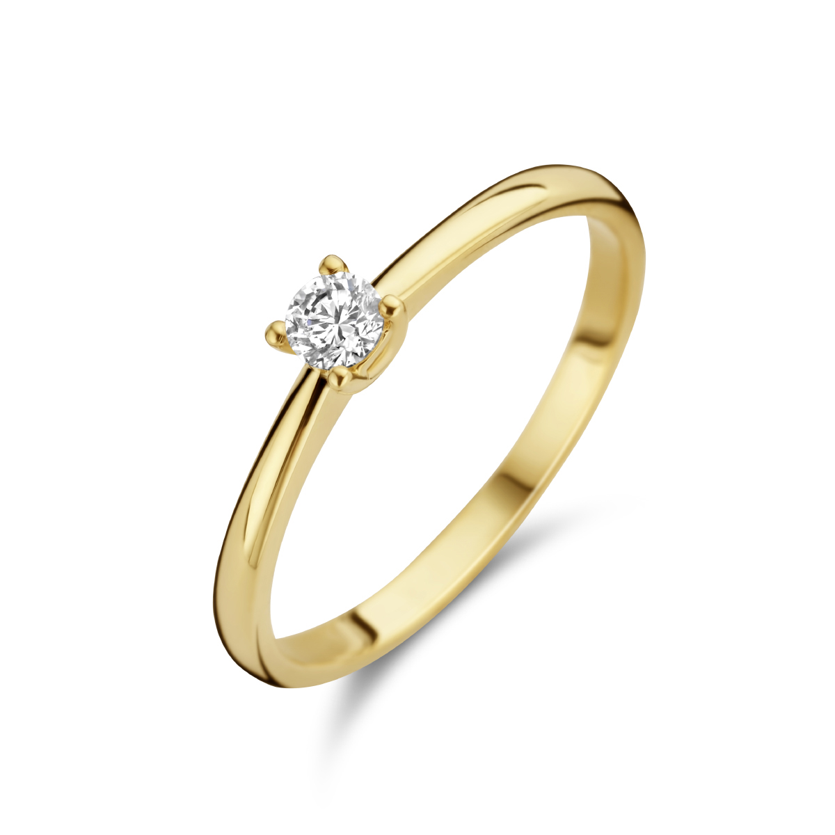 14k Geelgouden ring uitgevoerd met een schitterende diamant.