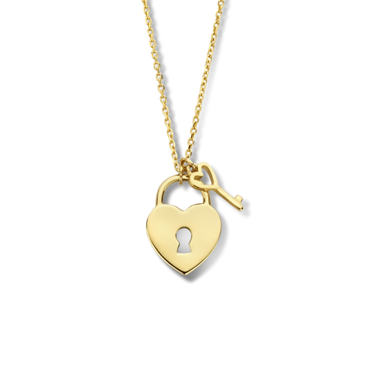 14k Geelgouden collier uitgevoerd met een sleutel. Het collier heeft draaglengtes van 40, 42 en 44cm.
