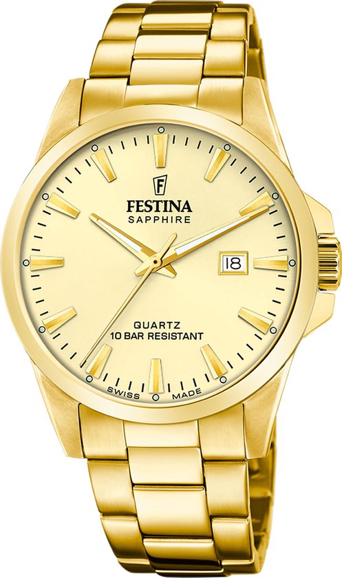 Festina - Doublé horloge met goudkleurige wijzerplaat, 100 meter WR, Saffierglas. Quartz - F20044/4