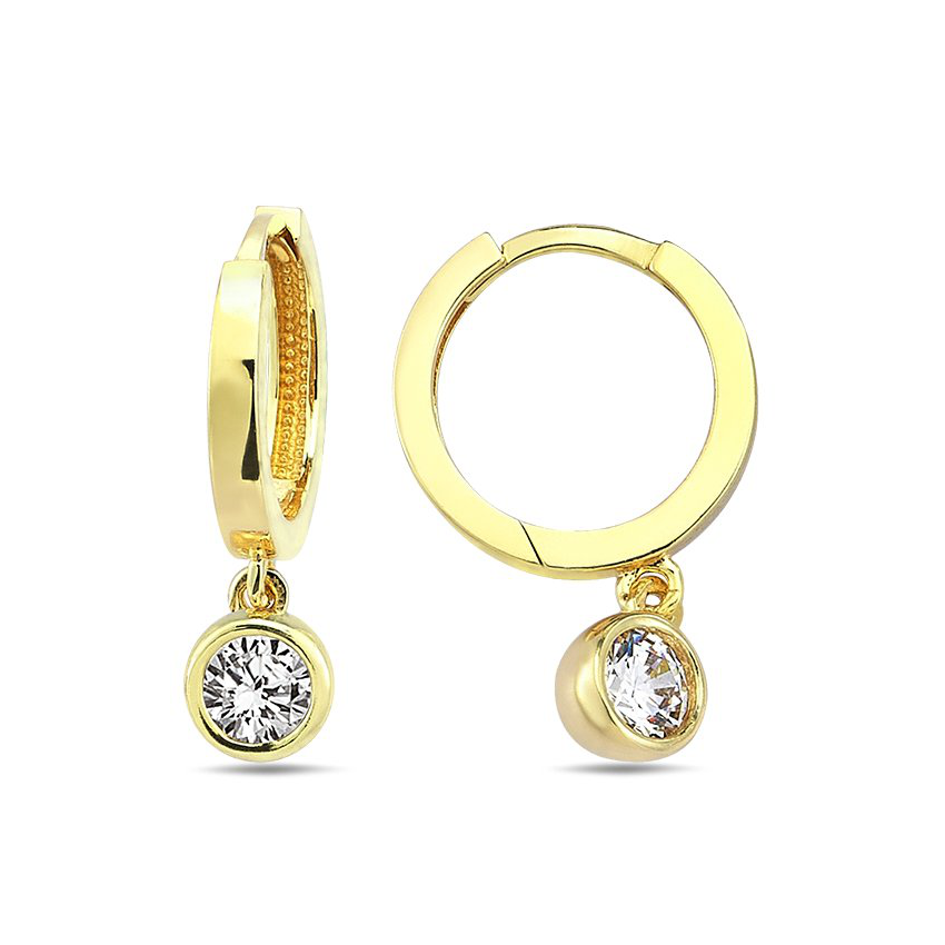 Geelgouden Klapoorringen met Zirkonia hanger rond gor2145