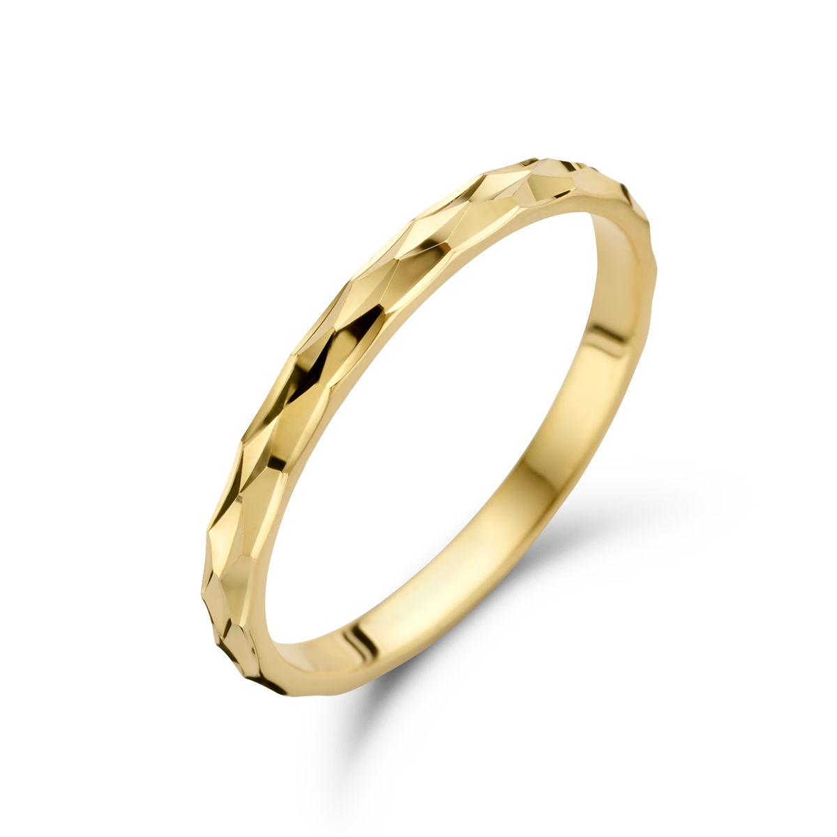 14k Geelgouden ring met een breedte van 2mm.