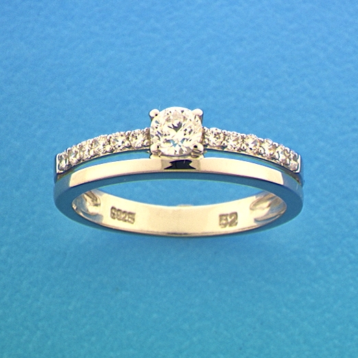 zilveren ring, 1/2 pave+cz mt56