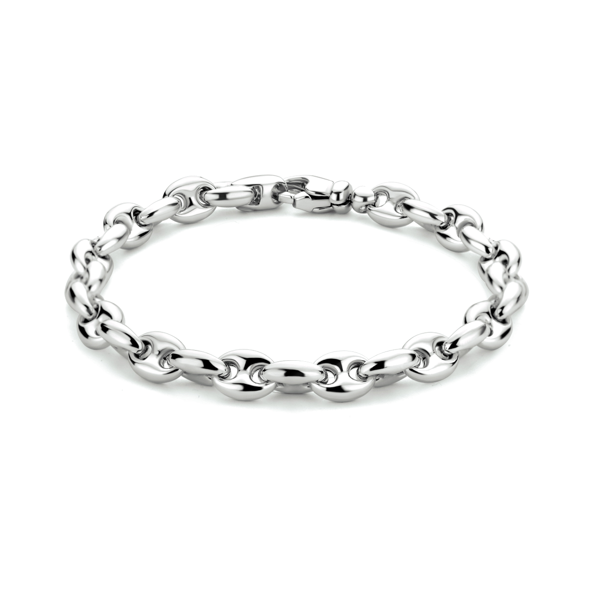 Gerhodineerd 925 zilveren anker armband met een schakelbreedte van 7.4 mm. De armband heeft een draaglengte van 20cm en een stevige karabijn sluiting.