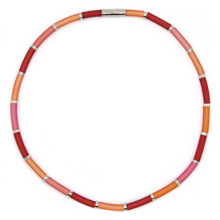 Rubber Collier en staal gemixt rood 45 cm