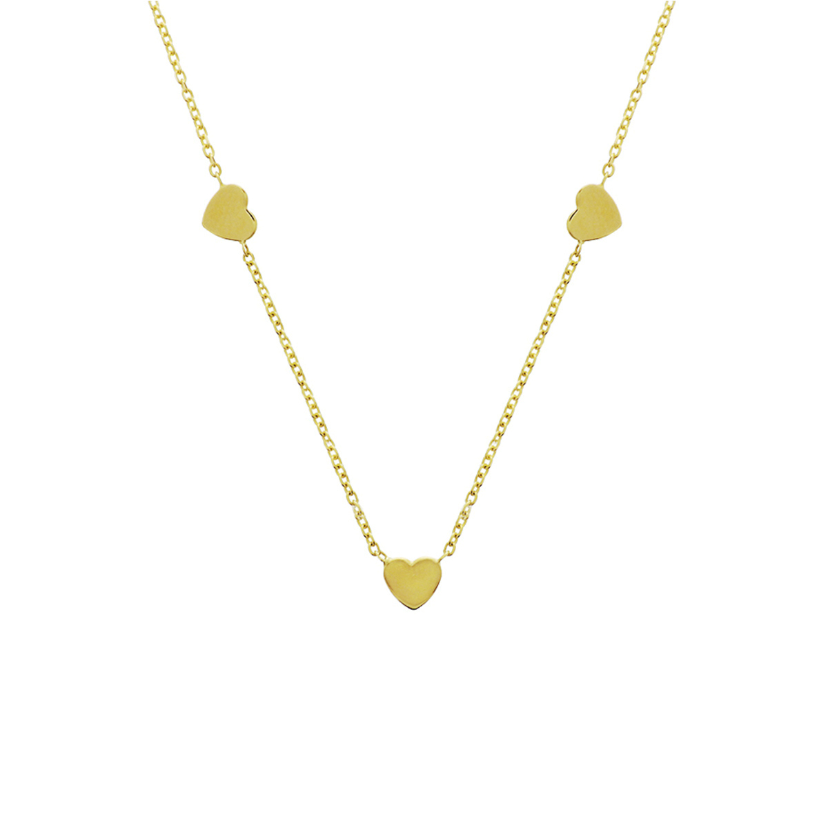 Geel gouden collier met 5 platte hartjes ertussen