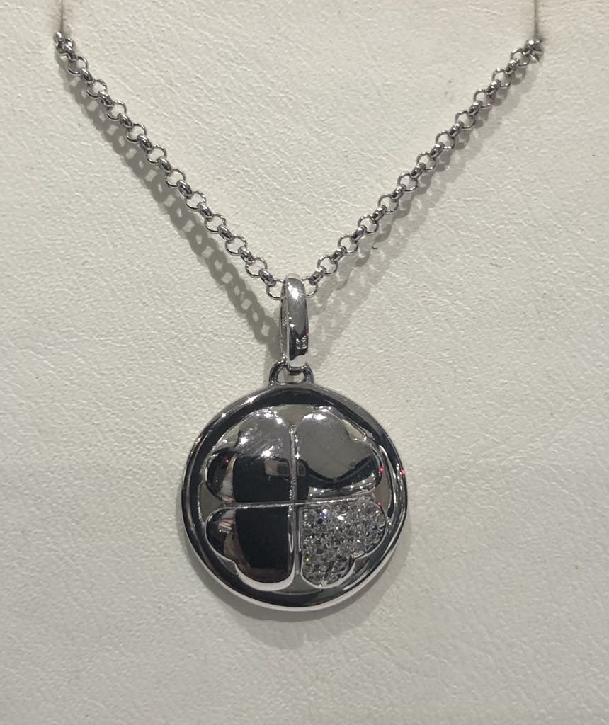 Zilveren ketting met hanger klavertje vier