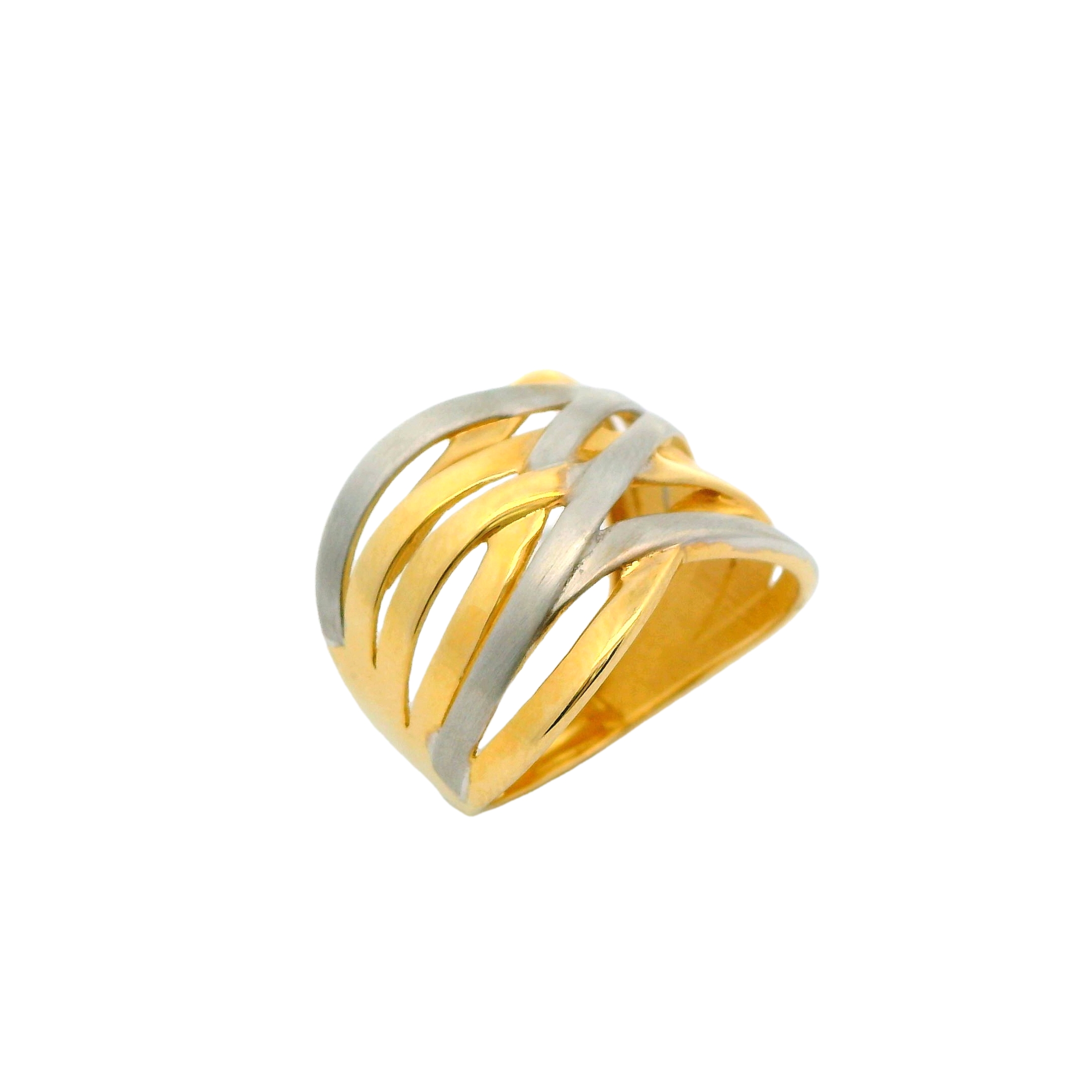 Deze ring van Louis Bros is vervaardigd uit 14 karaat bicolor (4 gr.).
Deze betoverende ring is een prachtige combinatie van wit- en geelgoud, die samen een uniek bicolor ontwerp vormen. De ring straalt elegantie uit door zijn verfijnde lijnenpatroon, dat met precisie is aangebracht en een subtiel contrast biedt tussen de twee goudtinten. De strakke lijnen voegen een moderne twist toe aan het klassieke ontwerp, waardoor de ring zowel tijdloos als eigentijds is. Deze fantasierijke ring is niet alleen een schitterend sieraad, maar ook een symbool van verfijning en stijl, perfect voor elke gelegenheid.
De ring is verkrijgbaar in meerdere afmetingen.