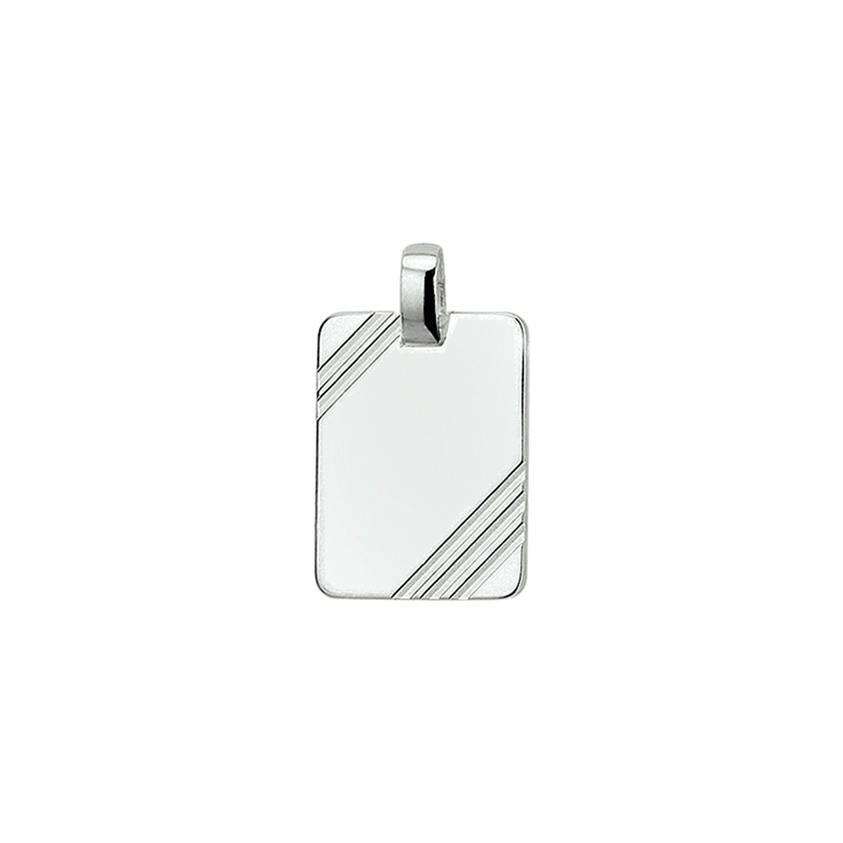 Deze graveerhanger is een charmante rechthoekige hanger, gemaakt van rhodium verguld materiaal en glanzend afgewerkt. Het meet 21 mm in hoogte en 15,5 mm in breedte, weegt 4,61 gram, en is zilverkleurig. Perfect om te dragen aan een ketting voor een persoonlijke en stijlvolle uitstraling.