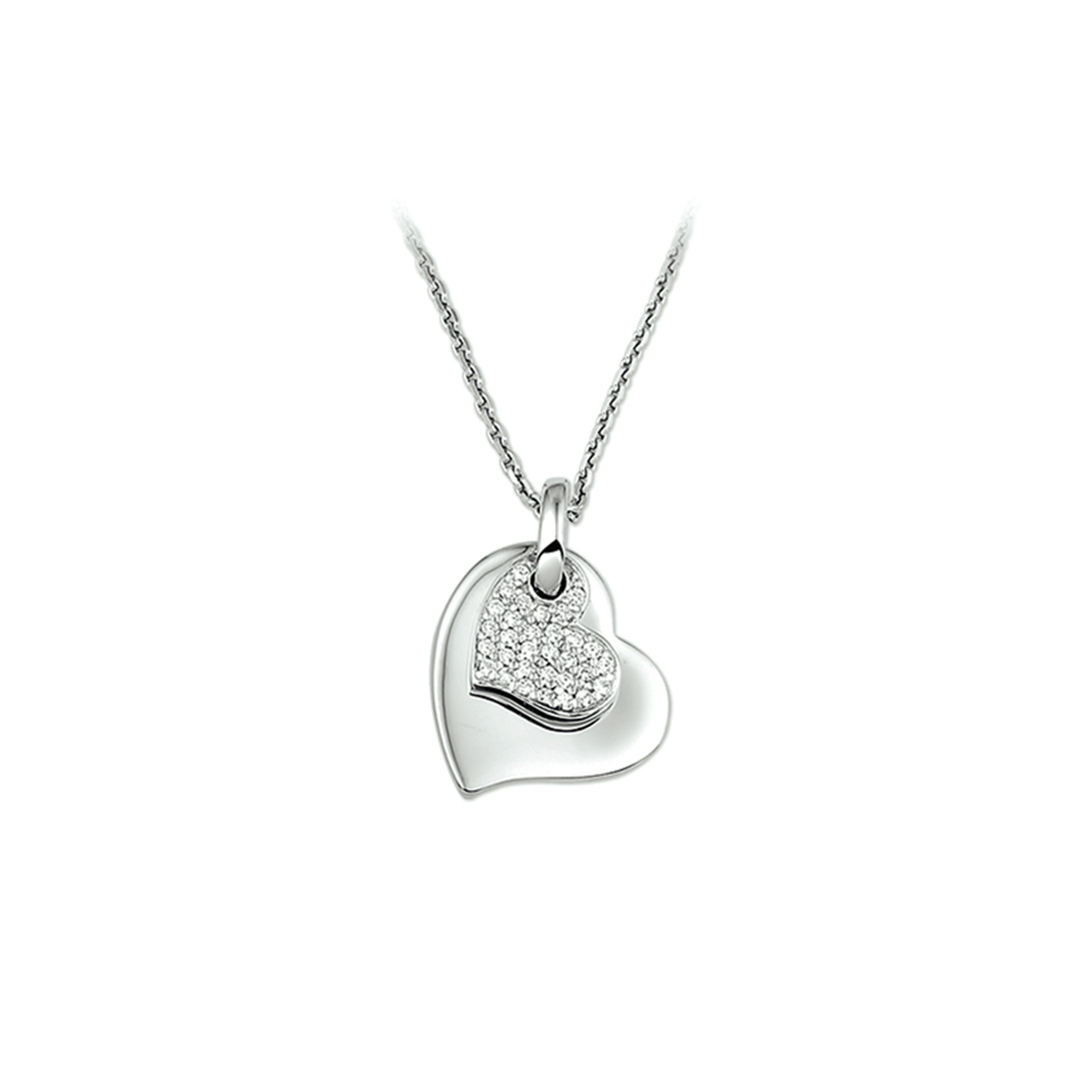 Zilver gerhodineerd collier hart zirkonia 41-45 cm