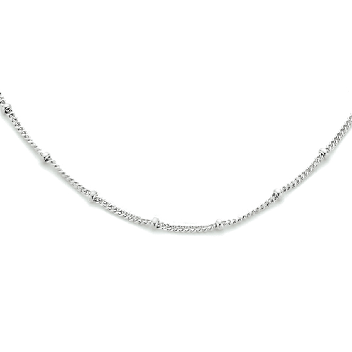 Gerhodineerd 925 zilveren collier uitgevoerd met drie verschillende schakels en een stevige karabijn sluiting. Het collier heeft een breedte van 2.5 mm en een draaglengte van 41cm met een extensie van 4cm.