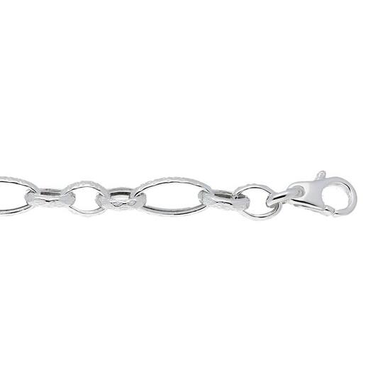 Zilveren armband met grote open schakels met bewerking, 19cm.