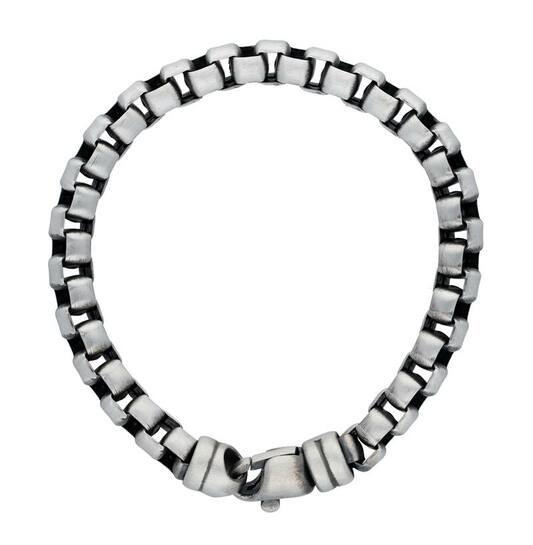 Zilveren geoxideerde bol-venetiaan armband van 7mm. breedte, lengte 21cm.