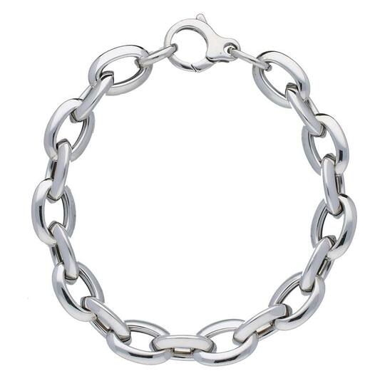 Zilveren armband met drop, marquisevorm schakels van 10mm., lengte 19cm.