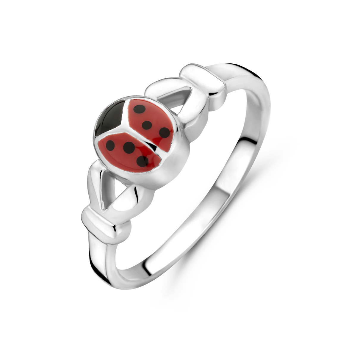 925 Zilveren ring uitgevoerd met een lieveheersbeestje.