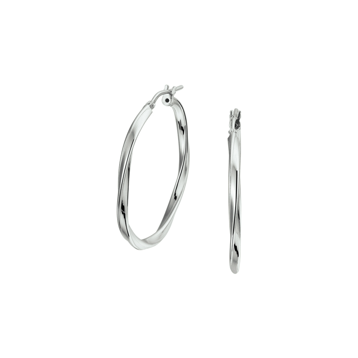 Gerhodineerd zilveren oorringen met een afmeting van 35x2.5mm uitgevoerd met een gedraaide buis en stevige scharnier sluiting.