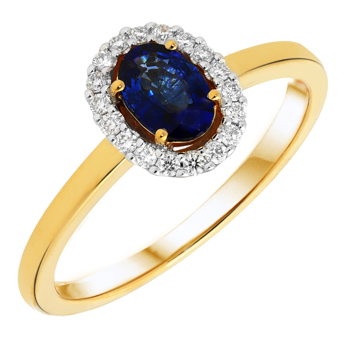 Ring in goud 14 kt met Saffier en Diamant 