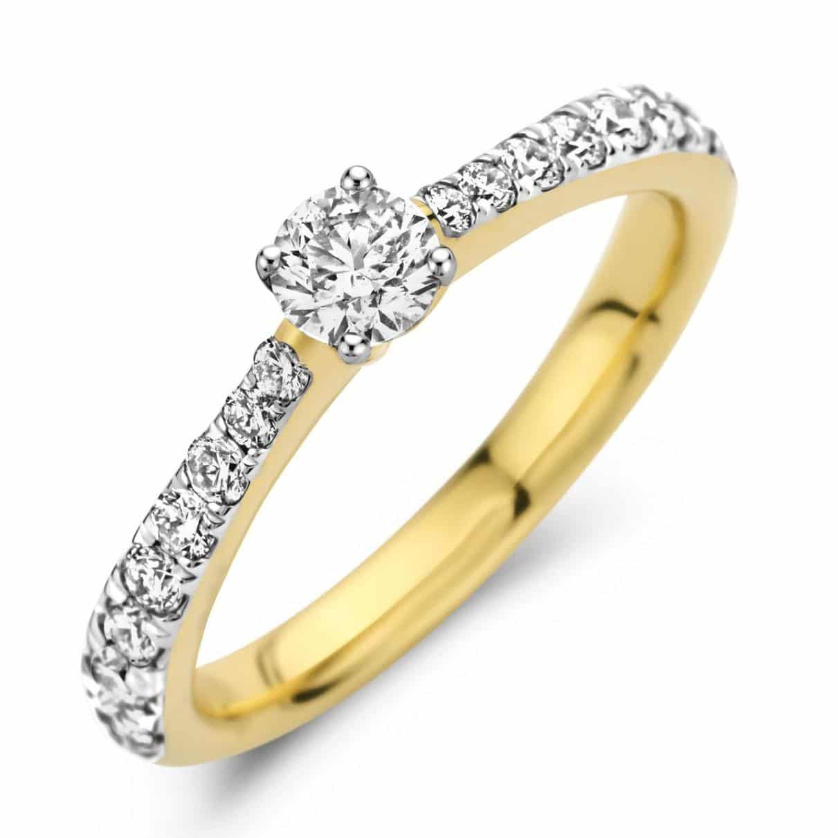 Ring in geel goud  18 k met diamant 17-0.72 crt H SI 