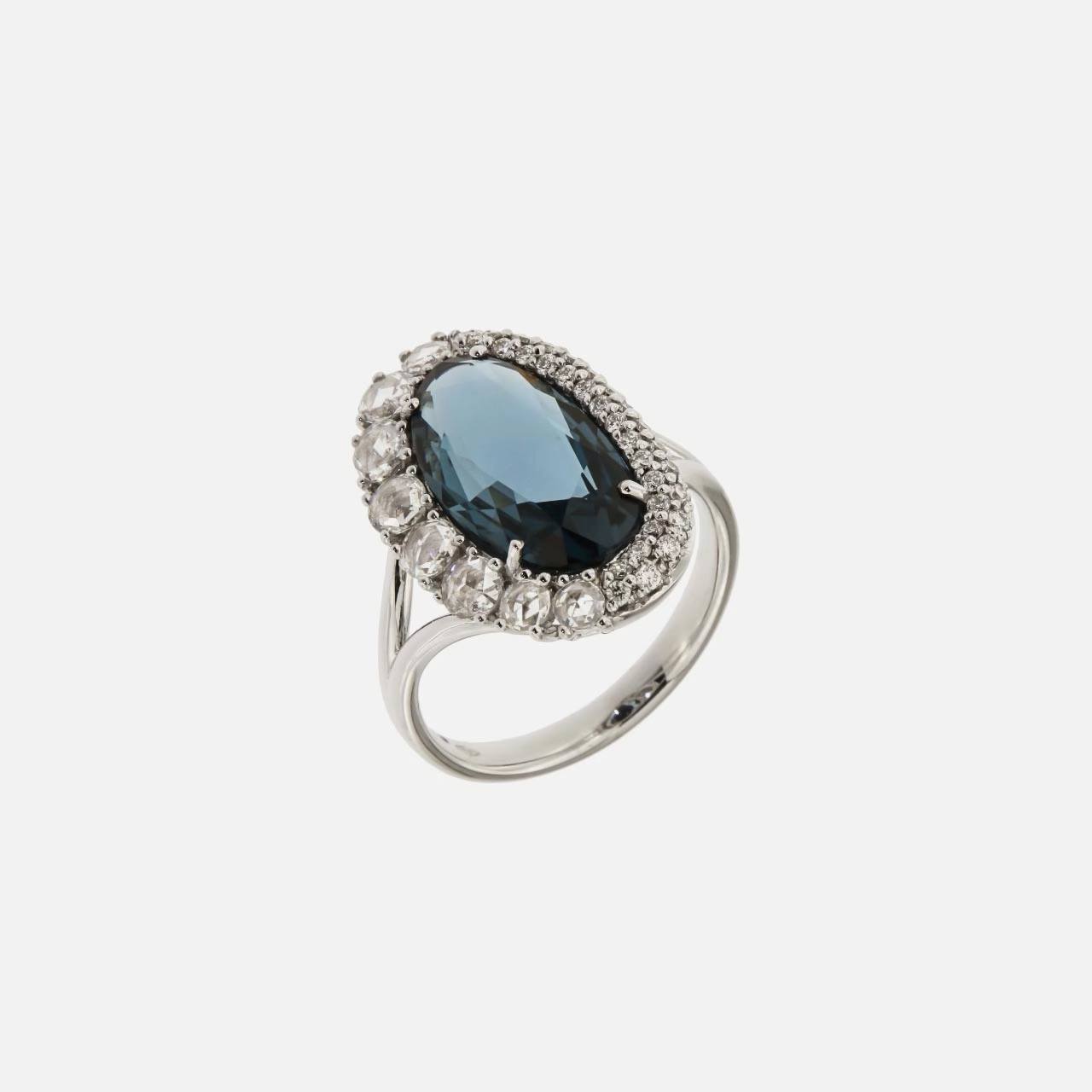 Ring Peroni & Parise wit goud 18 k met diamant en London Blue Topaas