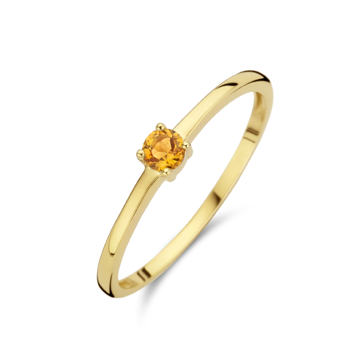 14k Geelgouden ring uitgevoerd met een schitterende citrien. De ring heeft een breedte van 3mm. De citrien heeft een steengewicht van 0.12ct.