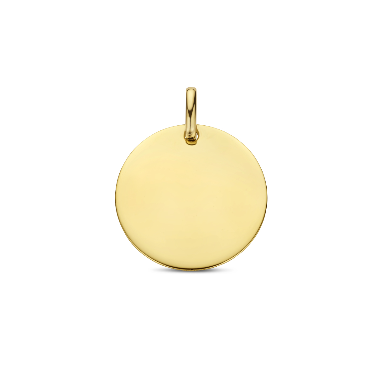 14k Geelgouden graveerhanger in de vorm van een rondje. De dikte van de plaat is 0.4mm.