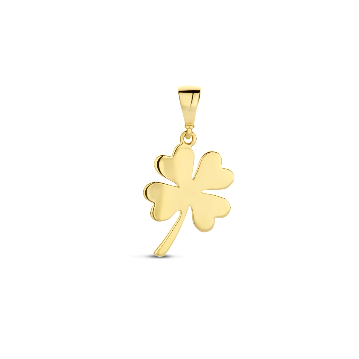 14k Geelgouden hanger uitgevoerd met een klaver. De hanger heeft een totale hoogte van 22mm.