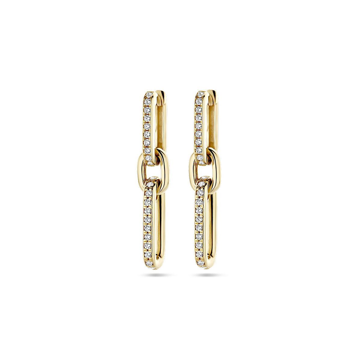 14k Geelgouden klapoorringen met zirkonia. De oorringen hebben een totale hoogte van 28mm.