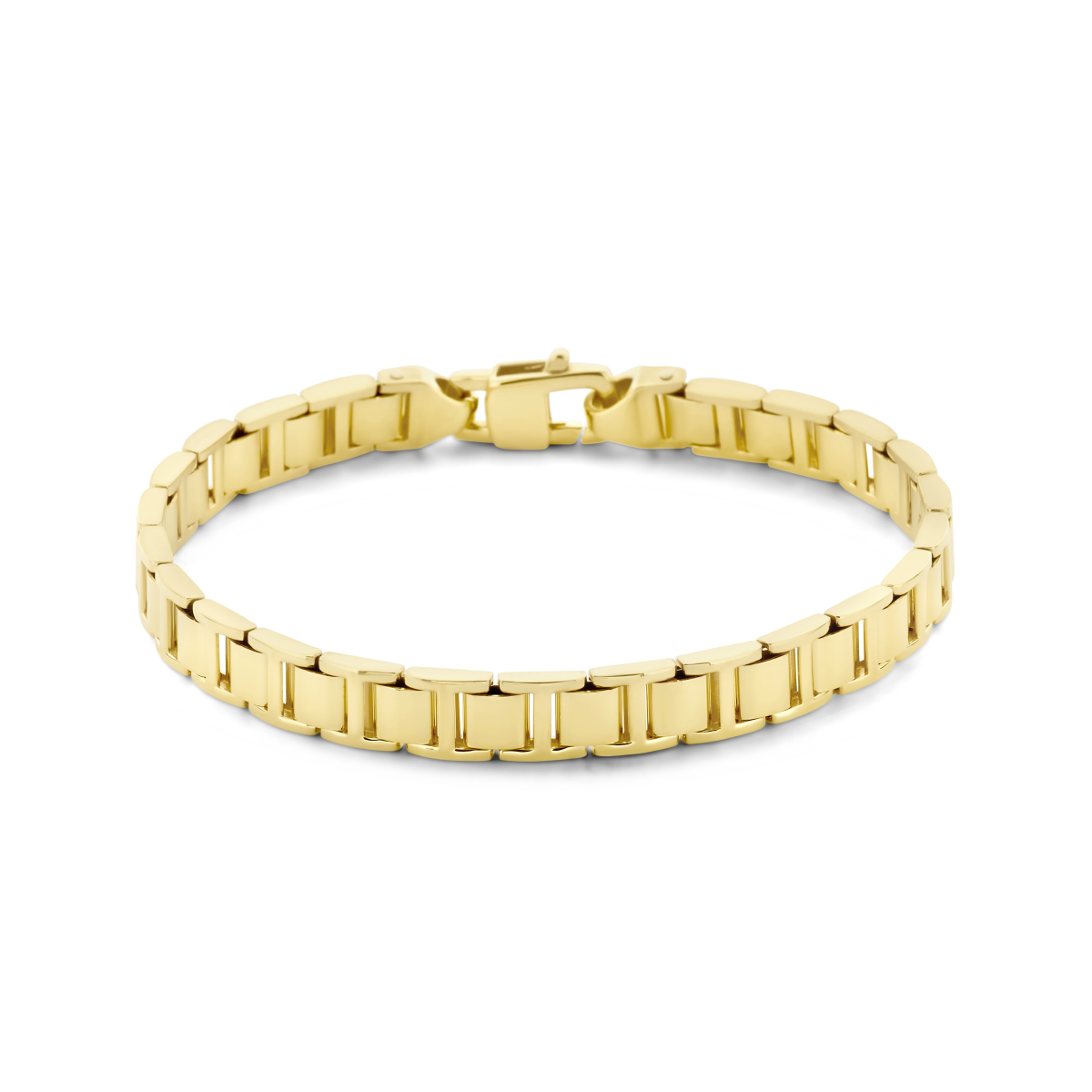14k Geelgouden armband met een schakelbreedte van 7.8mm. De armband is uitgevoerd met een karabijn sluiting.