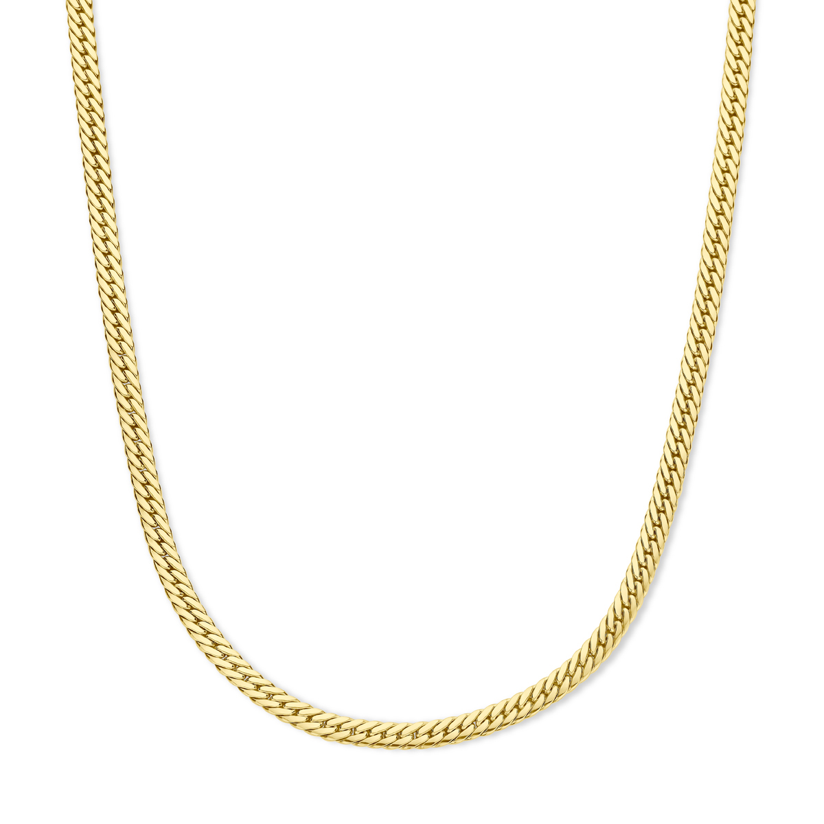 14k Geelgouden collier met een gourmette schakel van 5.5mm. Het collier heeft een draaglengte van 45cm en is uitgevoerd met karabijnsluiting.