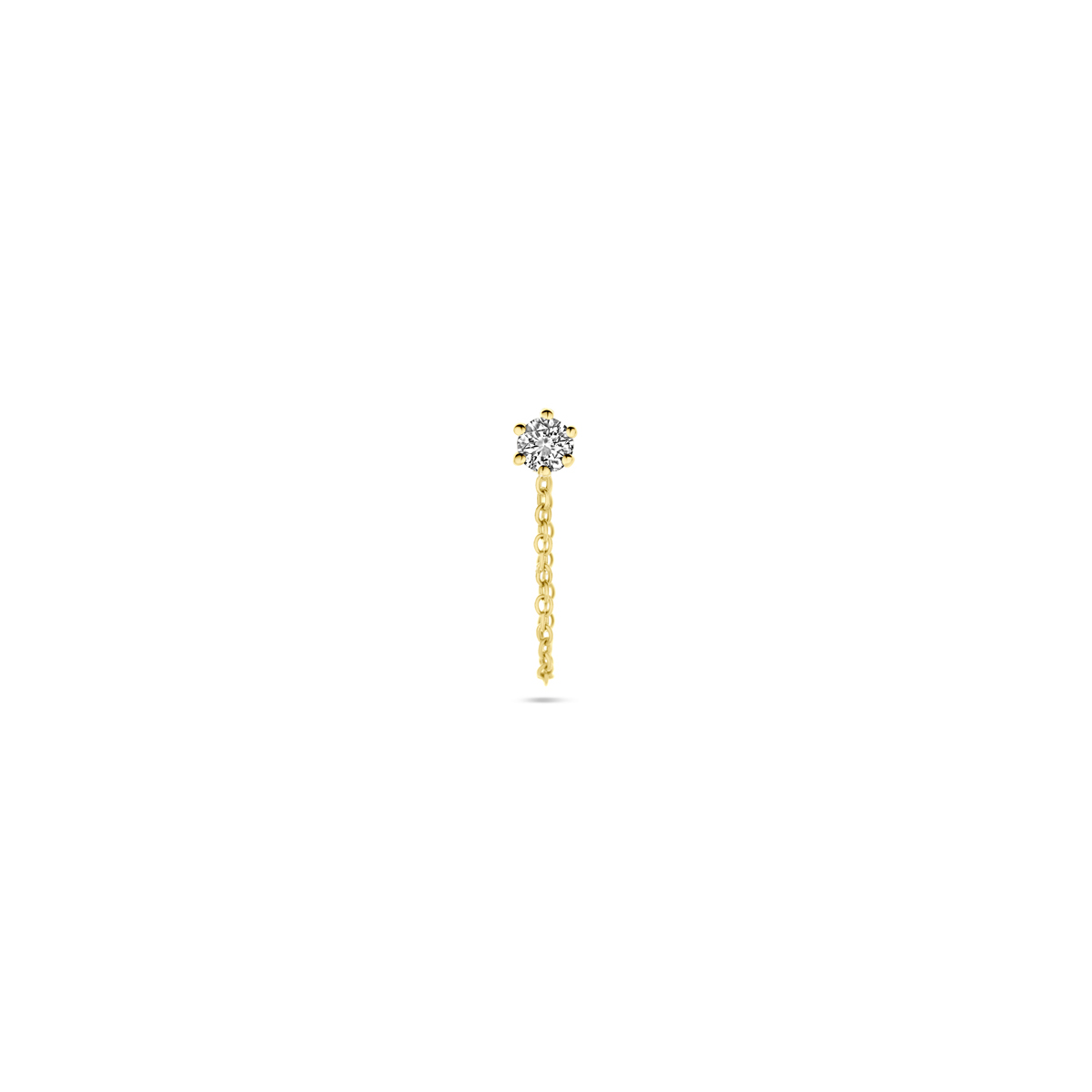 14k Geelgouden oorknop uitgevoerd met een diamant. De diamant heeft een diameter van 2.5mm. Deze oorsieraden worden per stuk verkocht ipv per paar.