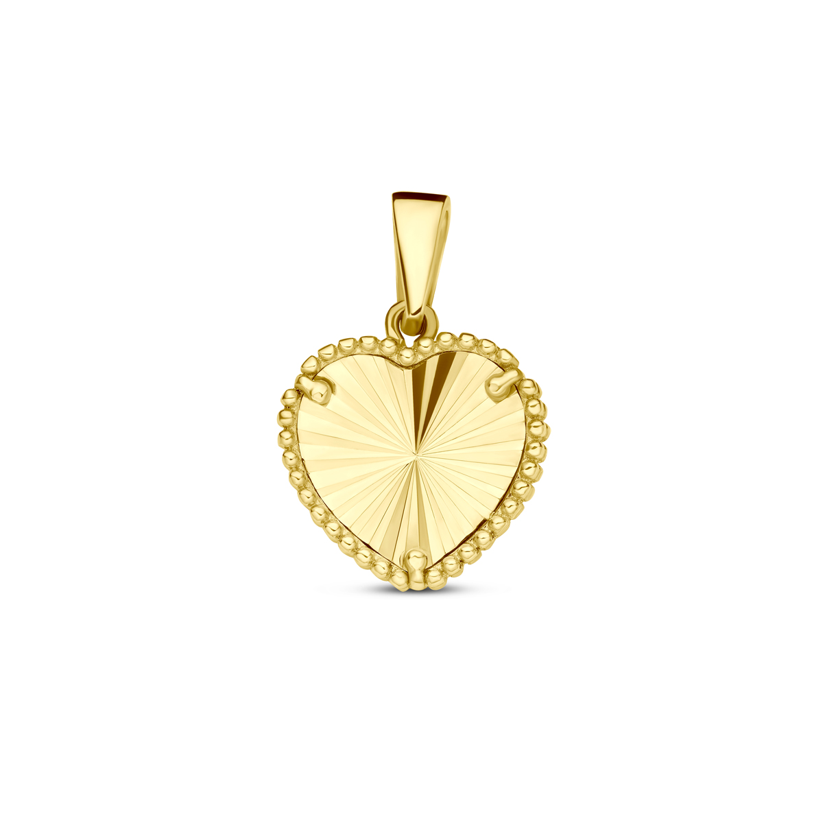 14k Geelgouden hanger uitgevoerd met een hart. De hanger heeft een totale hoogte van 16mm.