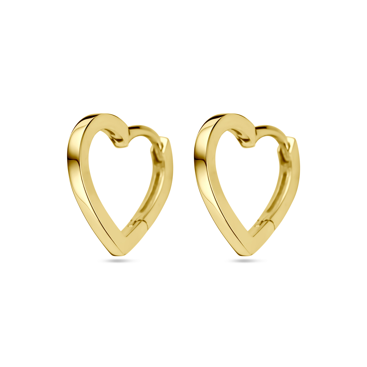 14k Geelgouden klapoorringen in de vorm van een hart. De oorringen hebben een afmeting van 12x1.5mm.