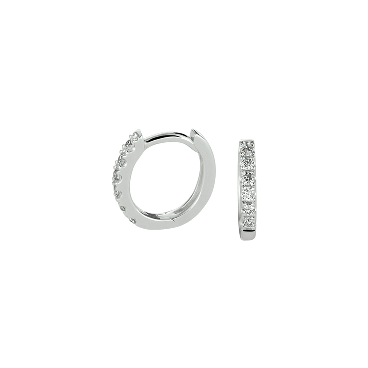 14k Witgouden oorringen met scharnier uitgevoerd met een schitterende diamant rij. De oorringen hebben een afmeting van 9x1.5mm.