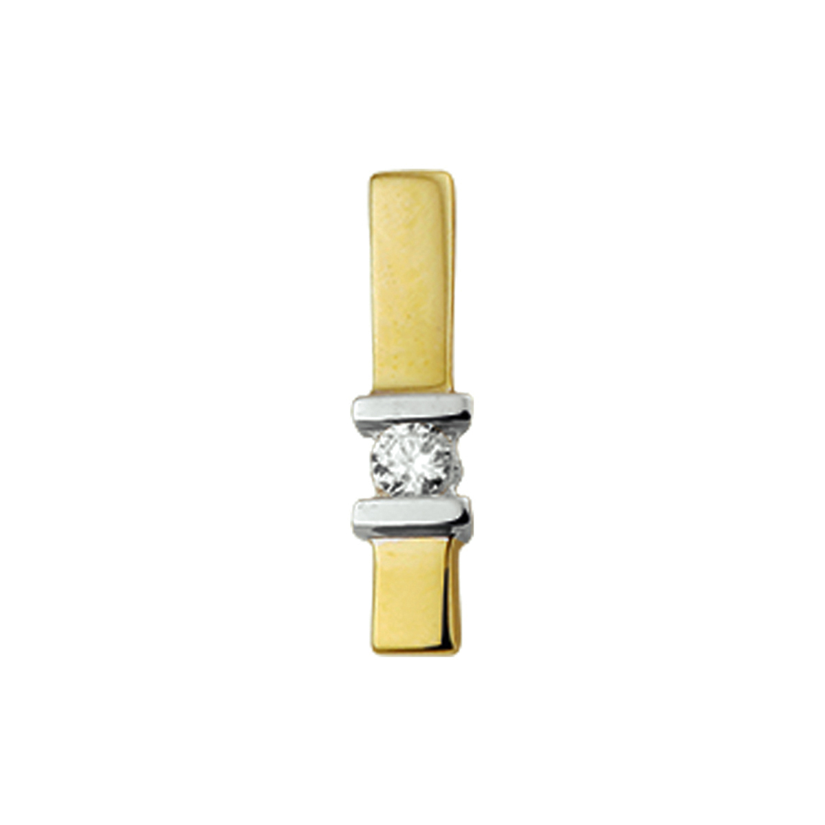 Beschrijving: Juist door het simplistische design is dit een echte eyecatcher. Ontdek hoe de combinatie van de 2 goudkleuren de zirkonia stenen laten schitteren. Details: Bicolor wit- en geelgouden hanger met zirkonia. De hanger is onderdeel van een set.  
Verpakt per: 1
Doelgroep: dames
Breedte: 3.5 mm
Hoogte: 14.5 mm
Zetting: solitaire (span zetting)