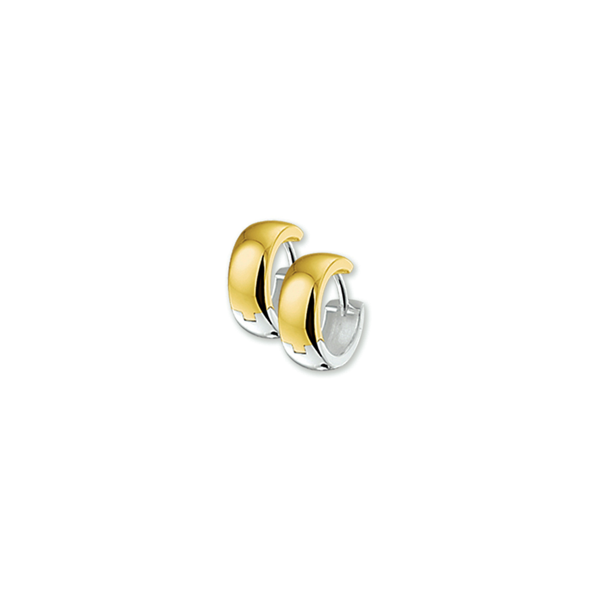 Beschrijving: Bicolor wit- en geelgouden klapcreolen. 
Verpakt per: 1
Doelgroep: dames
Breedte: 4.5 mm