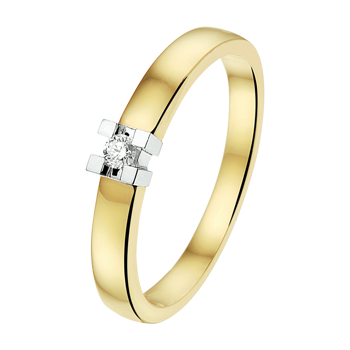 14kt bicolour geel/witgouden dames ring bezet met briljant geslepen diamant